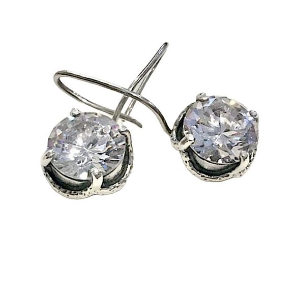 SILPADA Sterling Silver Faceted Round Cut Cubic Zirconia Center Stage Earrings - Picture 2 of 10